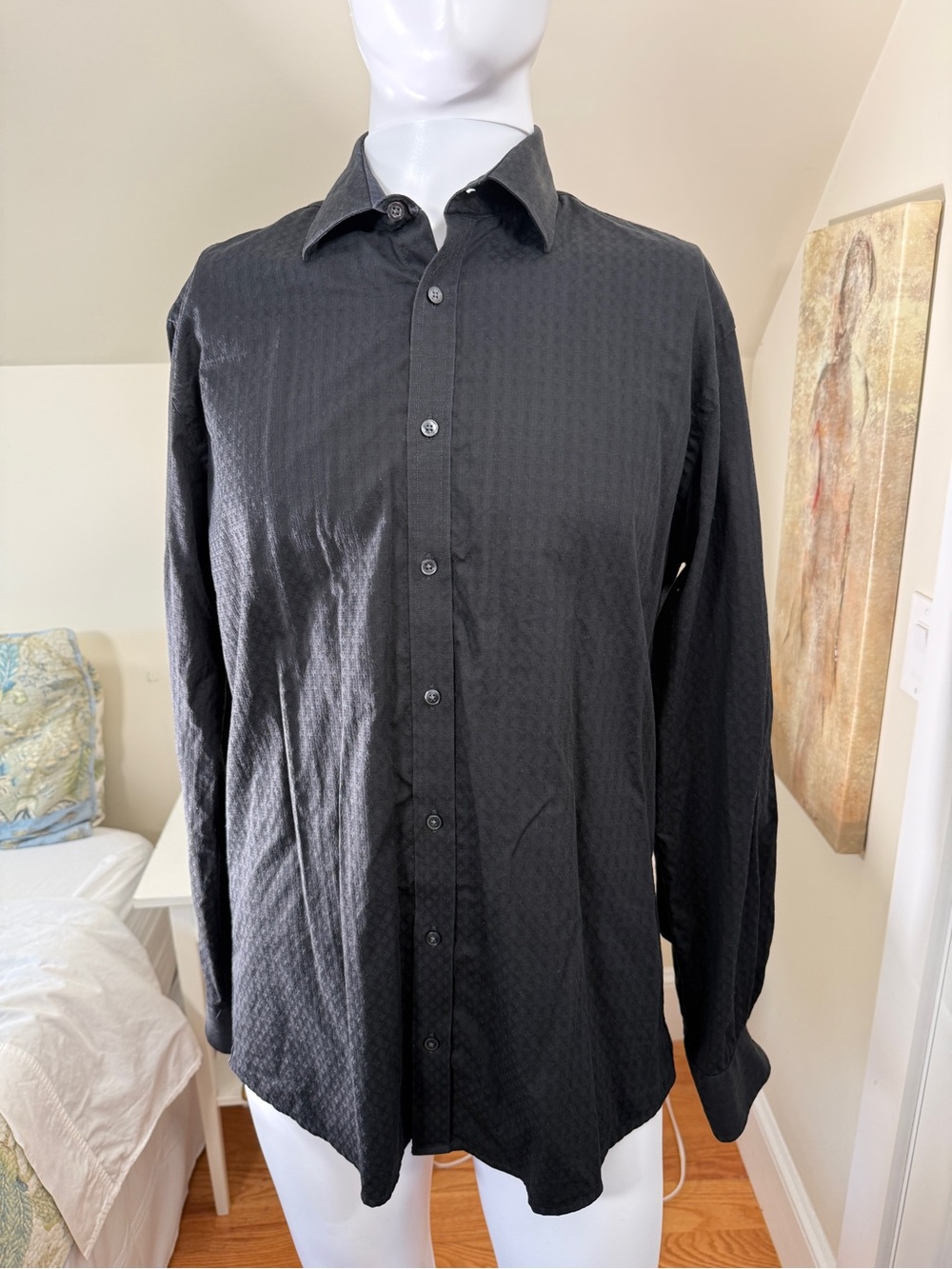 TALLIA Black Textured Long-Sleeve Dress Shirt
